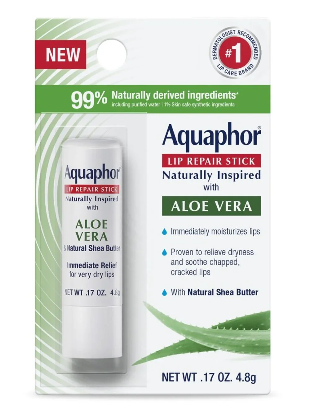 Aquaphor Lip Repair Balm Stick, Aloe Vera, 0.17 oz